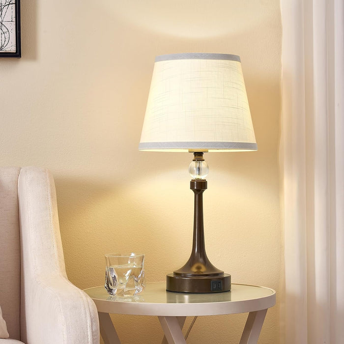 Touch Brown Table Lamp Set of 2 with USB C+A Ports-19.7''