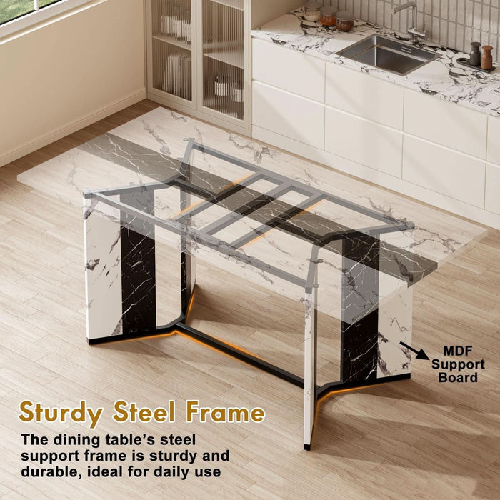 Dining Table for 6-8 People, 71 Inch Long Kitchen Dinner Table with Metal Frame & Waterproof Wood Tabletop, Modern Farmhouse Rectangular Dining Room Tables for Kitchen, Living Room, White