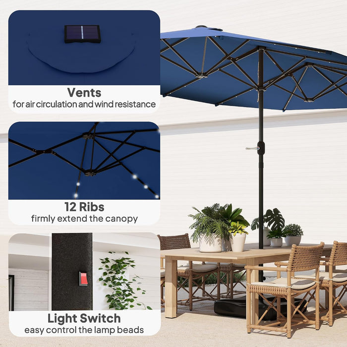 14.4Ft Large Patio Umbrella with 36 Solar LED Lights
