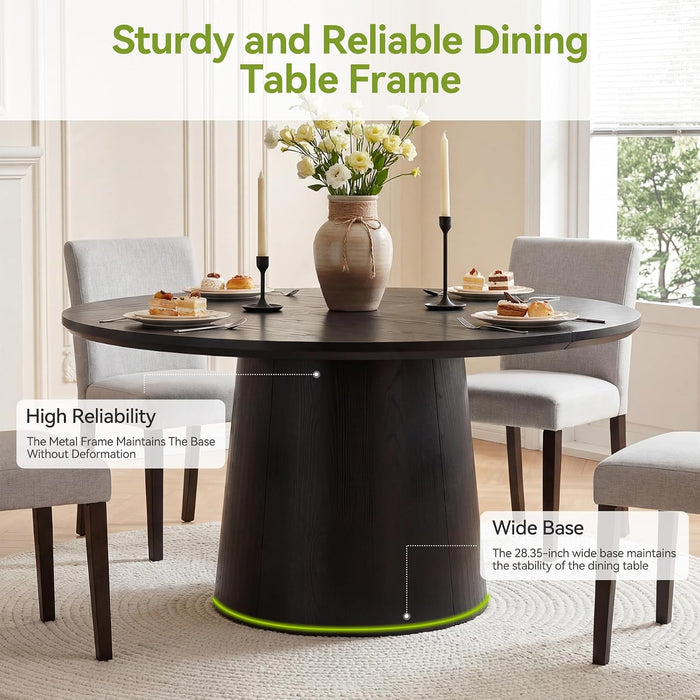 47.24 Inches round Dining Table, Modern Wooden Kitchen Table with Heavy-Duty Table Legs, Space Saving Circle Dinner Furniture for Kitchen, Dining Room, Living Room, Black