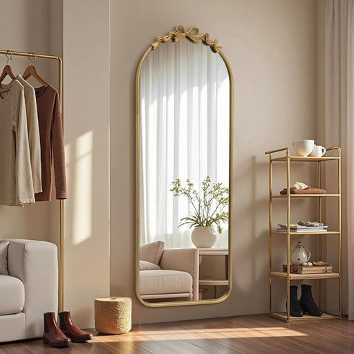 Arched Mirror Full Length: 21"X56" French Bow Gold Floor Dressing Mirror - Antique Baroque Traditional Ornate Standing for Entryway/Cloakroom/Bedroom - Home Decor for Fashion-Conscious