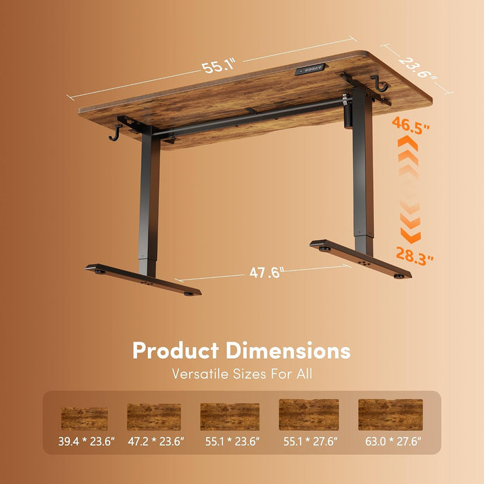 Standing Desk 55 × 24 Inch Electric Height Adjustable, Rustic Brown