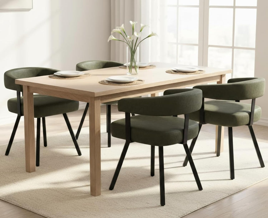 Modern Green Leather Dining Chairs Set of 2 Upholstered Barrel Dining Room Chairs Comfy Kitchen Chairs Armless Side Chair with Curved Open Back for Living Room/Restaurant,Pu