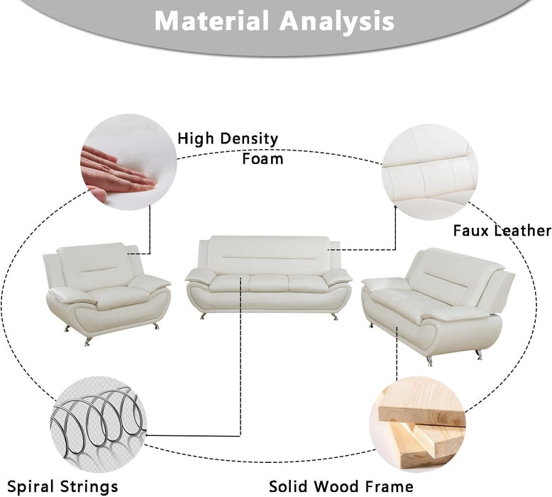 Leather 2 Piece Sofa Set, Sectional Couch, Modern Sofa for Living Room, Bedroom - B-Creamy White