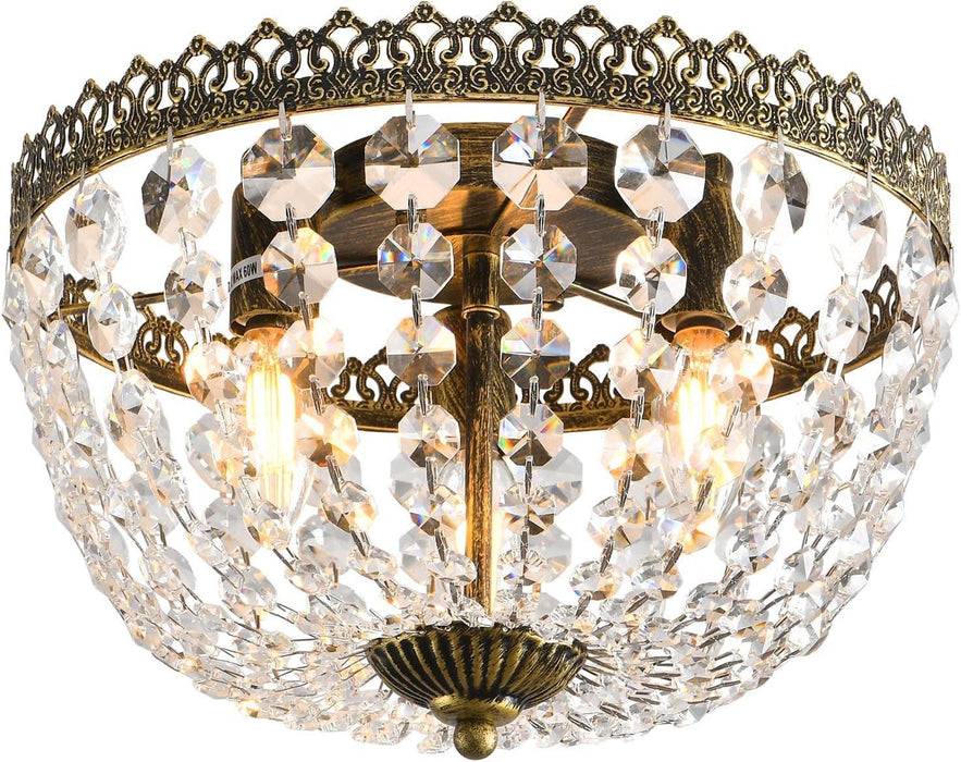 3 Lights French Empire K9 Crystal Flush Mount Chandelier Lighting Antique Ceiling Light Fixture for Dining Room Entrance Hallway Bedroom Kitchen Bathroom Bar, E12 Bulbs W12 .6 Inch X H8.27Inch