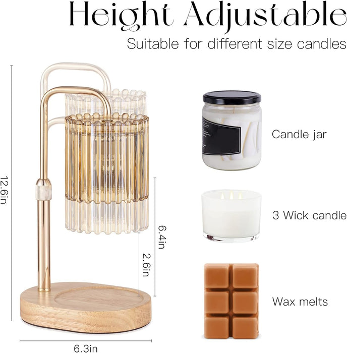 Candle Warmer Lamp with Timer: Gold Candle Warming Lamp Height Adjustable Wax Melt Warmer Dimmable Modern Farmhouse New Home Bedroom Decor Christmas Housewarming Gift for Women