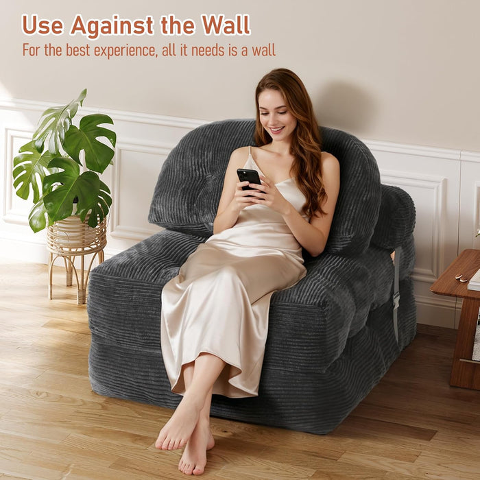 Dark Gray Folding Sofa Bed With ErgonomicBackSupport