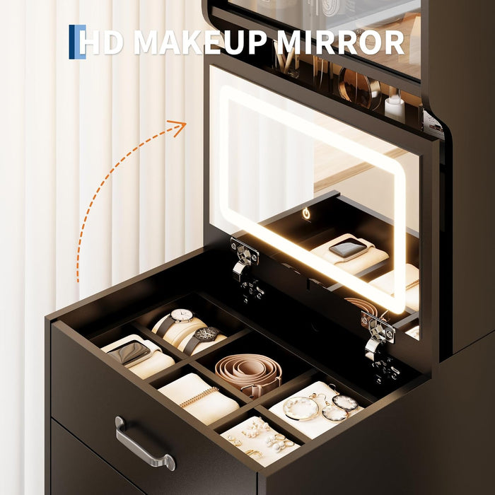 Compact Vanity Desk With Illuminating Mirror Black