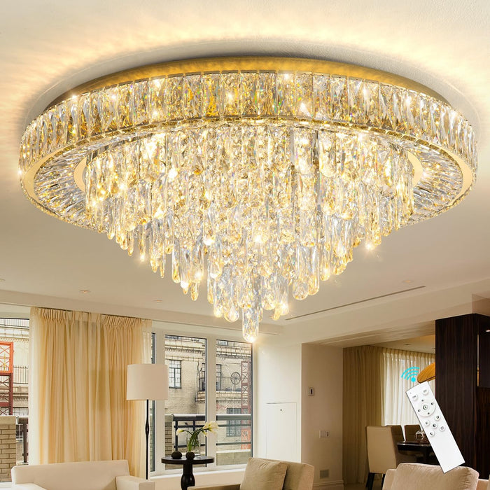 LED Crystal Chandelier With Remote Dimmable Lighting