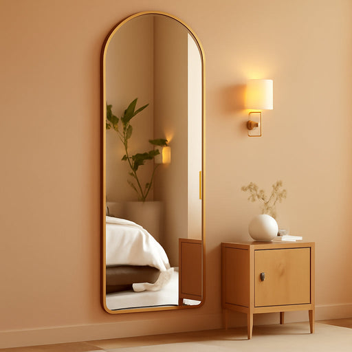 Door Mirror, Full Length Mirror over the Door, 16"X 50" Hanging Mirror, Arched, Vertical, Wall Mirror, Full Body Mirror, Gold