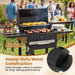 Charcoal Grill with 2 Side Tables, 284 Sq.In. Outdoor Smoker BBQ Grill with Thermometer, Bottle Opener & Wheels, Mobile Cooking Grill for Camping Picnic Party, Black