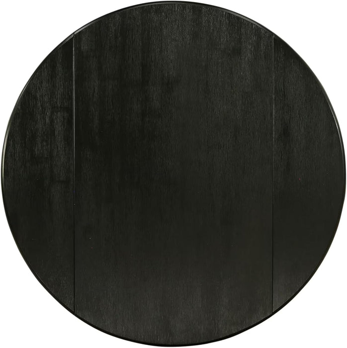 DLT-ABK-TP Dublin Dining Table - a round Wooden Table Top with Dropleaf & Pedestal Base, 42X42 Inch, Wirebrushed Black