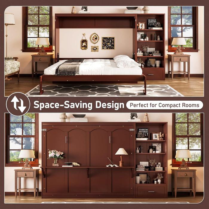 Queen Horizontal Murphy Bed With Desk WalnutFinish