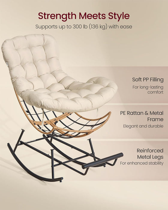 Outdoor Rocking Chair with Extendable Footrest, Removable Cushion
