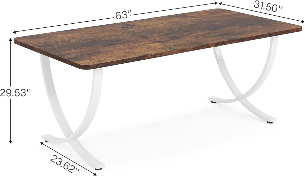 Executive Desk, 63” W X 31.5” D Large Office Desk, Modern Computer Desk Conference Table Meeting Room Table, Business Furniture for Home Office, White and Walnut