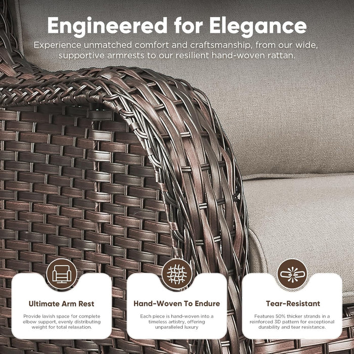 Outdoor Swivel Chairs Set of 2,Patio Wicker Rocker Chairs,All Weather Patio Conversation Furniture Set, Ideal for Porch Balcony Deck Yard, Brown Wicker/Beige