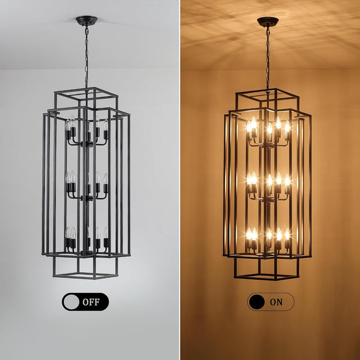 Black Lantern Chandelier For High Ceiling Lighting