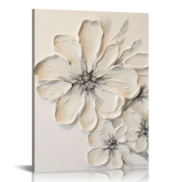 White Flower Texture Painting White Flower Abstract Wall Art Flower Canvas Painting White Textured Flower Picture Black and White Texture Artwork Modern Floral Wall Art Decor