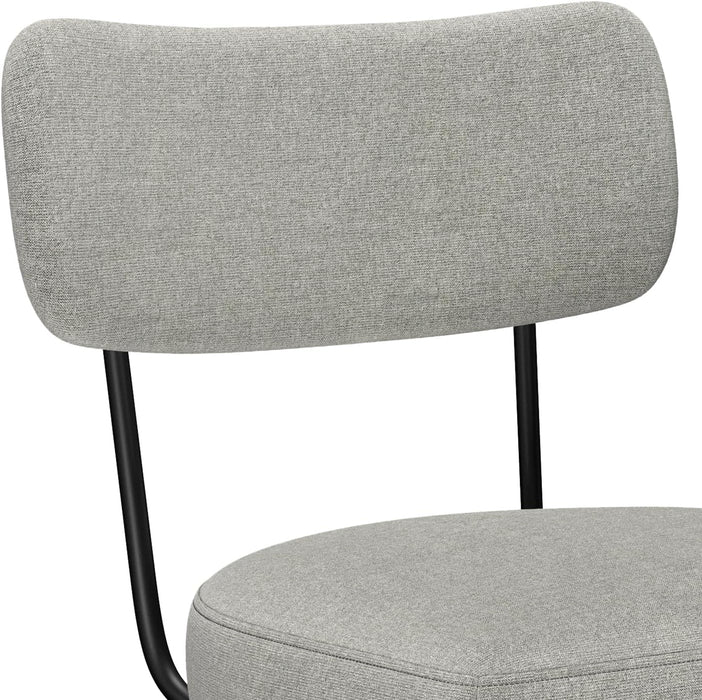 Giselle Swivel Bar Stools (Set of 2) - 29 Inch Seat Height Upholstered Metal Chairs in Light Grey Polyester Linen, Contemporary Seating for Kitchen or Bar with Cushioned Seat and Back