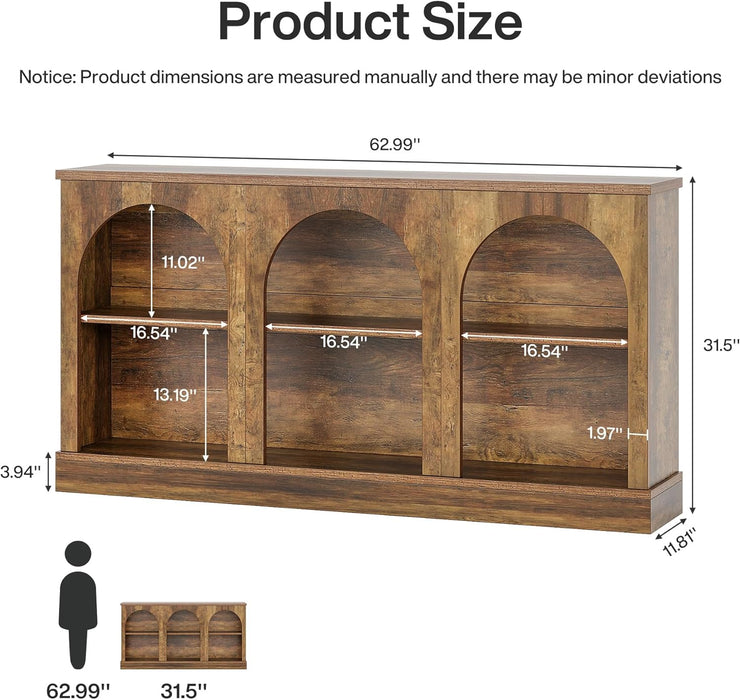 Farmhouse Console Table, 63-Inch Long Entryway Table with 3 Tier Storage, Wooden Rectangular Sofa Table behind the Couch for Entrance, Hallway, Living Room, Brown | Entryway Table, 3 Tier Storage, Rectangular, Sofa Table, behind the Couch, Entrance