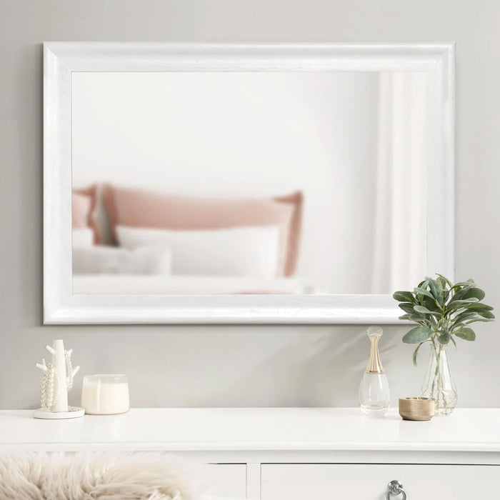 White Wood Wall Mirror for Bathroom,Rectangle Rustic 24 X 36 Inch Hanging Vanity Mirrors with Wooden Frame for Living Room,Bedroom,Entryway (24X36 Inch, White)