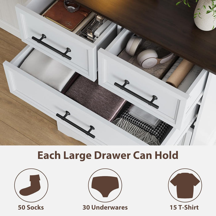 White 6 Drawers Dresser for Bedroom, 44" Tall Modern Dresser & Chest of Drawers with Brushed Metal Handle, Wood Closet Organizers and Storage Cabinet for Bedroom, Living Room