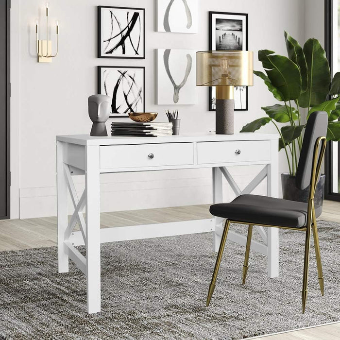 Computer Desk Study for Home Office, Modern Simple 40 Inches White Desk with Drawers, Makeup Vanity Console Table