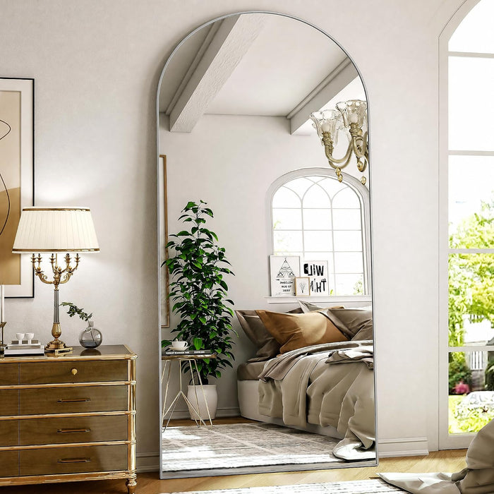 Arched Full Length Mirror 71"X26" Leaning Hanging Decor Silver