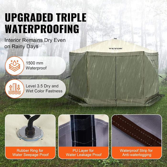 12X12Ft Pop up Gazebo Tent with Mosquito Netting, 6 Removable Wind Panels & 2 Mesh Windows, Outdoor Canopy Shelter for Patio, Army Green