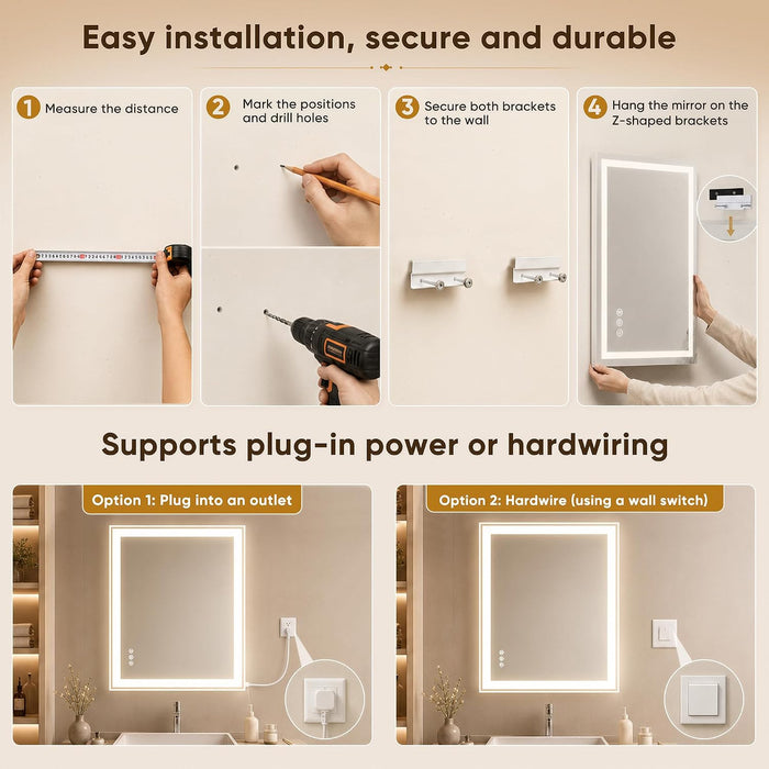 24X36 LED Bathroom Mirror with Lights, Backlit + Frontlit