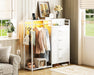 43" W White Dresser for Bedroom with Hanging Rack, Reversible 6 Drawers Dresser with Led Lights & Charging Station, Fabric Closet Dressers & Chest of Drawers with Clothes Rack for Girls, Kids