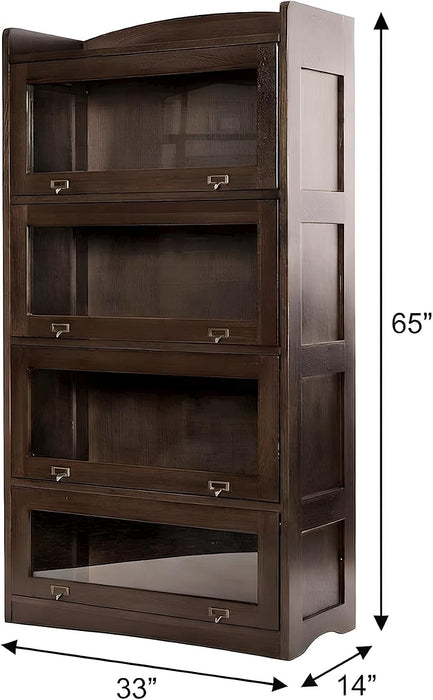 Solid Oak Wood Barrister Bookcase with Glass Doors, Mission-Style Tall Bookshelf for Home Office, Walnut