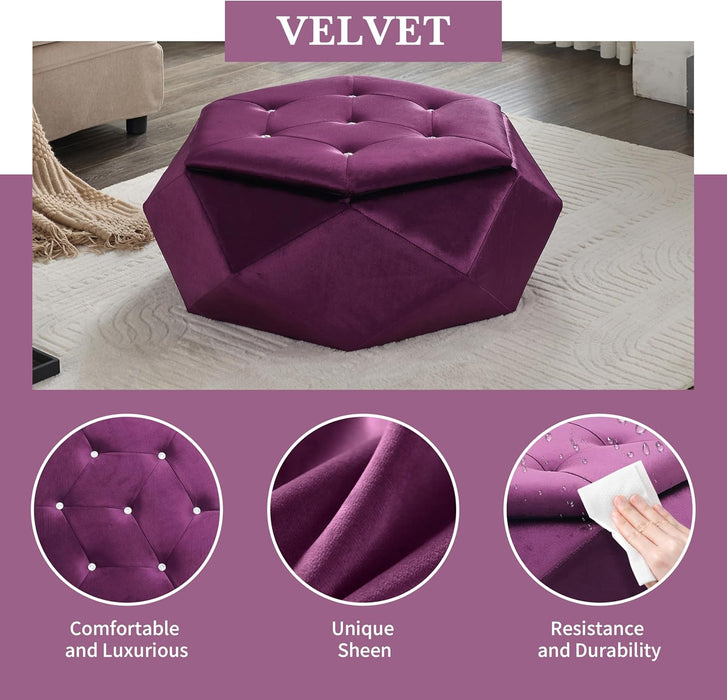 Kiin Velvet Storage Ottoman, Medium Ottoman Foot Rest, Foot Stools Ottoman with Storage, Living Room Sofa Couch Extra Seat, Modern Coffee Table for Home Office, Purple