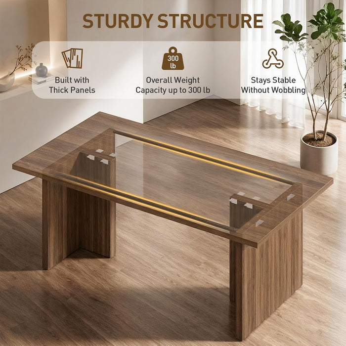 Rectangle Dining Table for 6-8, Walnut Wood Finish