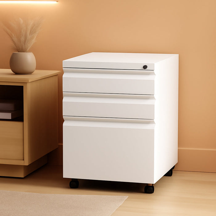 Mobile File Cabinet with Lock - under Desk Metal Filing Cabinet with Rolling Wheels and Drawers - Legal/Letter File Folders - Assembly Required