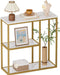 31.5" Narrow Console Table with 3-Tier Storage, Industrial Sofa Table for Entryway, Living Room & Hallway - Gold Marble Faux Top, Sturdy Metal Frame