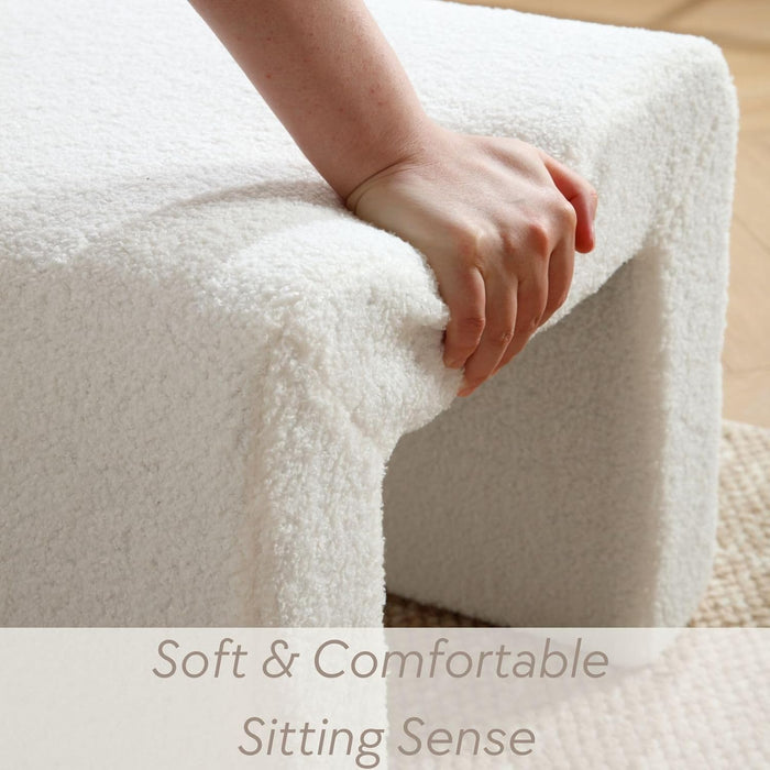 Modern Boucle Bench White Sherpa Ottoman Bench for Entryway, Bedroom End of Bed, Set of 3 Small Sofa Footrest Extra Seating for Living Room, 20+50 Inch Bench