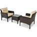 3 Pieces Outdoor Patio Rattan Conversation Set with Seat Cushions