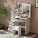 4-Drawers White Wood Makeup Vanity Sets Dressing Table Sets with Stool, Mirror, LED Light, Door and Storage Shelves