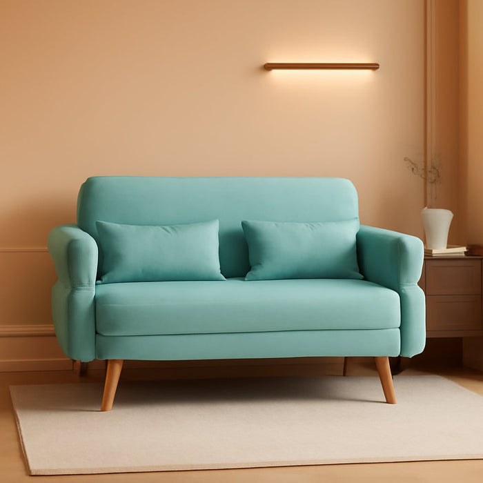 46" Small Modern Fabric Sofa Loveseat Mid Century 2 Seater Sofa Couch with Lumbar Pillows, Solid Wood Legs for Living Room, Small Space, Dorm, Office, Bedroom, Aquamarine