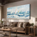 Wave 3D Textured Ocean Wall Art for Living Room Blue Seascape Sailboat Canvas Coastal Painting Artwork for Christmas Gift Bedroom Bathroom Home Office Wall Decor, Large 40"X20"