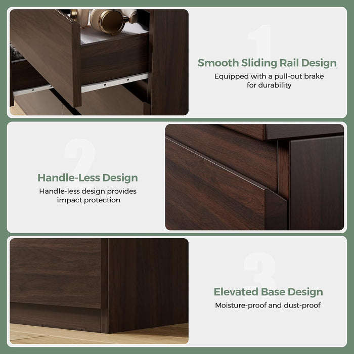 Modern 9 Drawer Dresser for Bedroom, Simply Chest of Drawers, Wood Storage Dresser with Deep Drawers for Living Room Hallway Entryway (Brown)