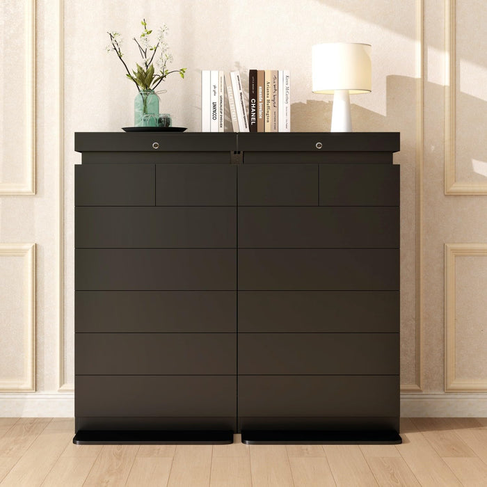 Black Tall Dresser with Sliding Top Lock & LED Light, 51.3" Tall 7 Drawer Chest of Drawers with Charging Station, Modern Wood Bedroom Storage Organizer for Closet, Hallway, Entryway