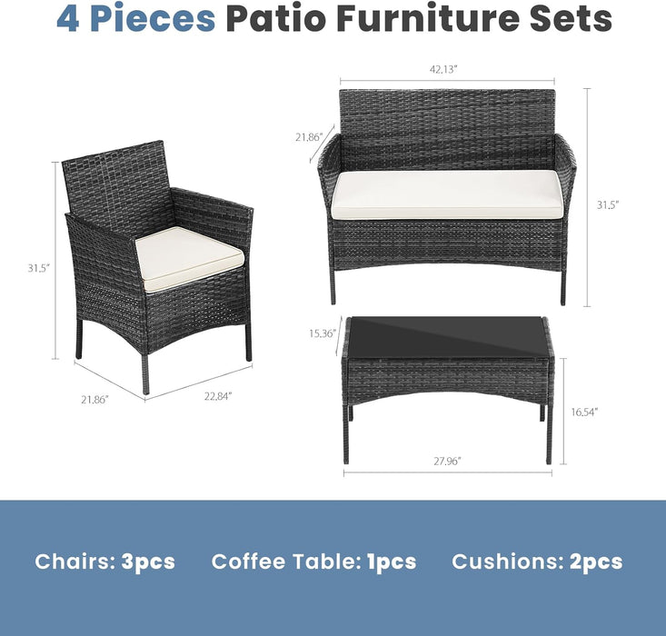 Patio Furniture Set 4 Pieces, Outdoor Wicker Furniture with Coffee Table, Modern Rattan Patio Chairs Conversation Sets with Sofa for Garden, Terrace, Porch, Balconies, Lawns (Black and Beige)