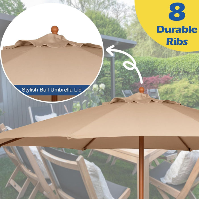 9FT Outdoor Patio Umbrella, Market Table Umbrella with 8 Sturdy Ribs and Crank System, Fade-Resistant & Waterproof for Garden Backyard Poolside Deck