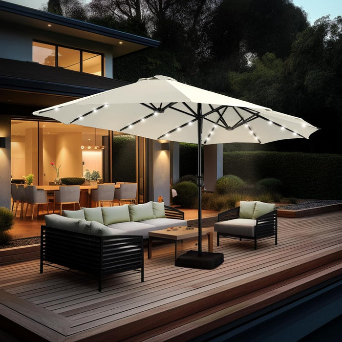 15 Ft Large Outdoor Patio Umbrella with Solar Led Lights & Base