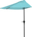 Half Umbrella Outdoor Patio Shade - 9 Ft Patio Umbrella with Easy Crank - Small Canopy for Balcony, Table, or Deck (Brilliant Blue)