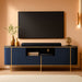 Luxury 70" Fluted TV Stand, Modern Chic Entertainment Center for Tvs up to 80 Inches, TV Console with Faux Marble Top, Curved Profile Design, Media Console for Living Room, Navy Blue