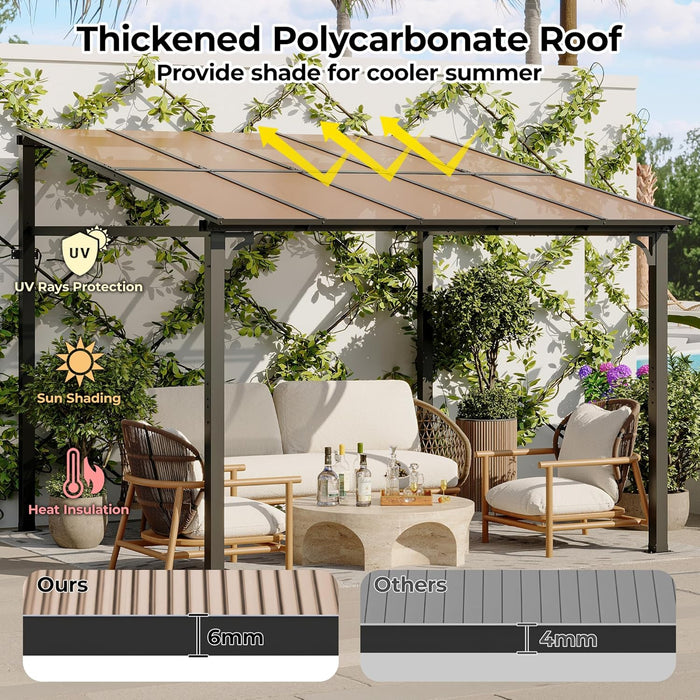 10' X 10' Lean to Gazebo, Hard Top Outdoor Pergola with Roof, Gazebos Pergola on Clearance, Large Wall Mounted Heavy Duty Awnings for Patio, Backyard, Deck, Porch