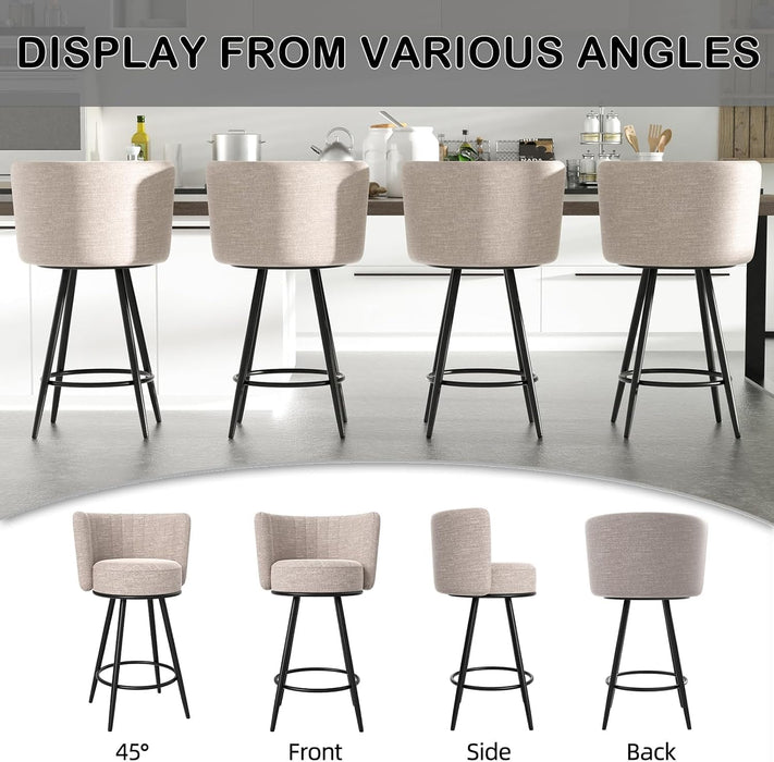 Bar Stools Set of 2, Counter Height Barstools with Back & Footrest Metal Legs, Counter Stools for Kitchen Island, Counter, Cafes, Dining Room (Swivel, Beige)